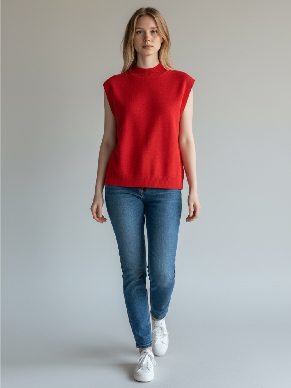 Talbots Red Mock Neck Sweater Vest Size Large Cotton Blend